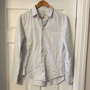 COS Men's Light Blue Striped Button Down Shirt